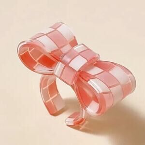 Pink Checkered Acrylic Bow Ring